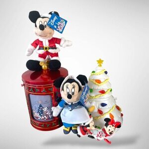 Disney Parks Holiday Popcorn Bucket Plush Set Mickey Minnie Christmas Light Up